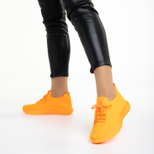 Γυναικεία αθλητικά παπούτσια πορτοκαλί από ύφασμα Kassidy, 5 - Kalapod.gr