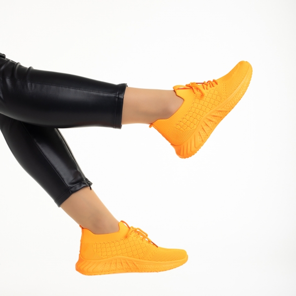 Γυναικεία αθλητικά παπούτσια πορτοκαλί από ύφασμα Kassidy, 6 - Kalapod.gr