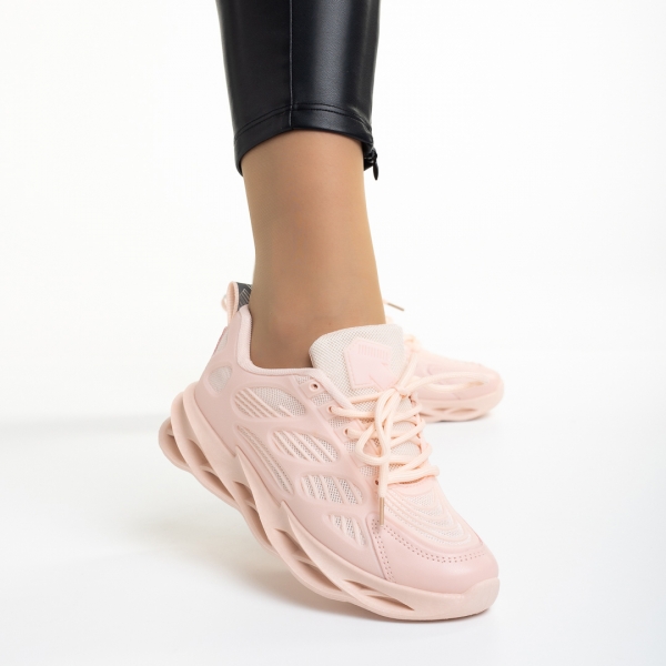 Γυναικεία αθλητικά παπούτσια ροζ από οικολογικό δέρμα και ύφασμα Alora - Kalapod.gr