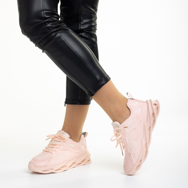 Γυναικεία αθλητικά παπούτσια ροζ από οικολογικό δέρμα και ύφασμα Alora, 3 - Kalapod.gr