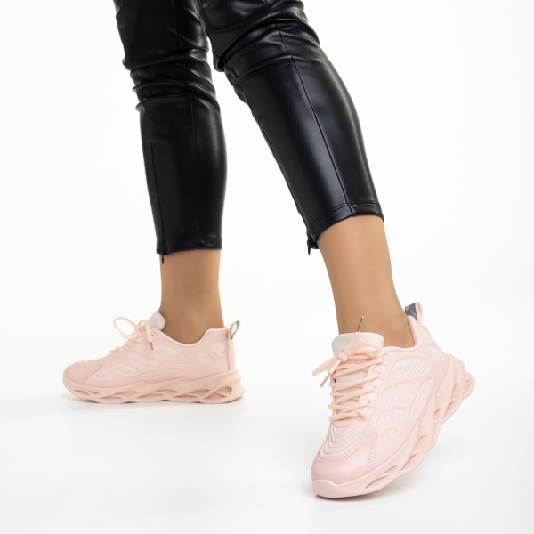 Γυναικεία αθλητικά παπούτσια ροζ από οικολογικό δέρμα και ύφασμα Alora, 4 - Kalapod.gr