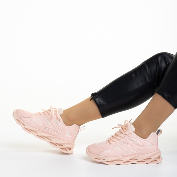 Γυναικεία αθλητικά παπούτσια ροζ από οικολογικό δέρμα και ύφασμα Alora, 5 - Kalapod.gr