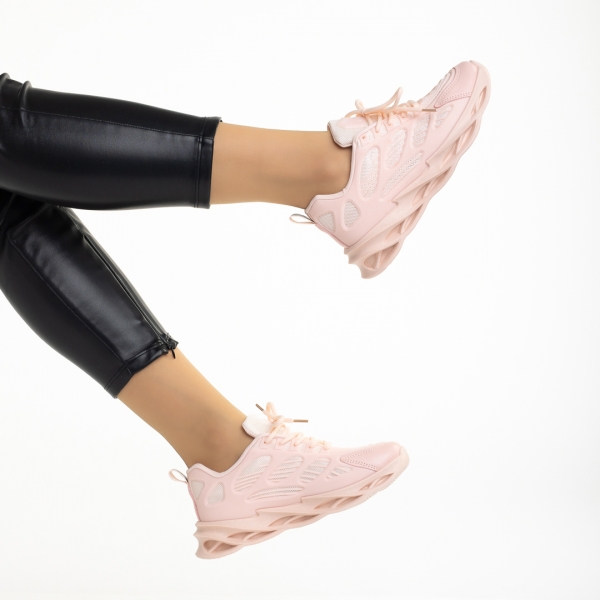 Γυναικεία αθλητικά παπούτσια ροζ από οικολογικό δέρμα και ύφασμα Alora, 6 - Kalapod.gr