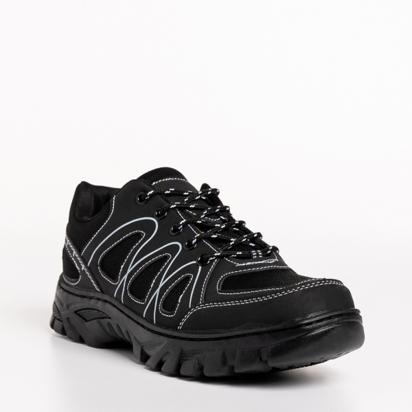 Ανδρικά αθλητικά παπούτσια μαύρα από οικολογικό δέρμα και ύφασμα  Devin - Kalapod.gr