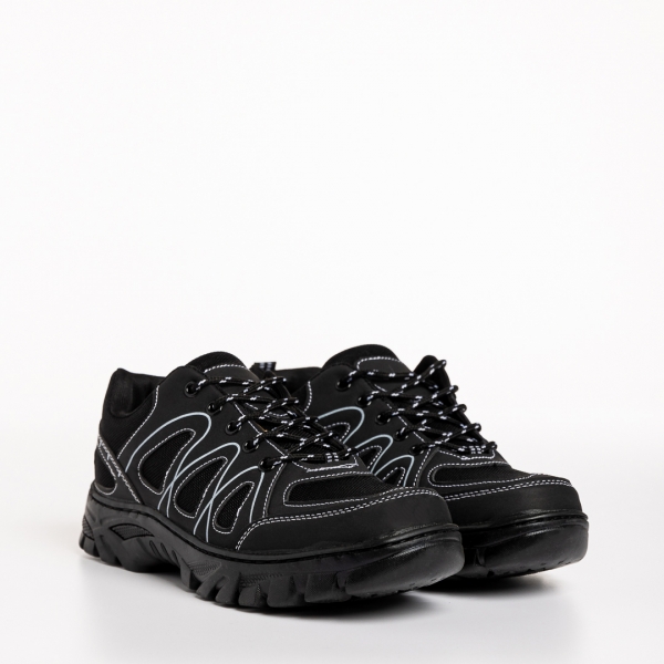 Ανδρικά αθλητικά παπούτσια μαύρα από οικολογικό δέρμα και ύφασμα  Devin, 3 - Kalapod.gr