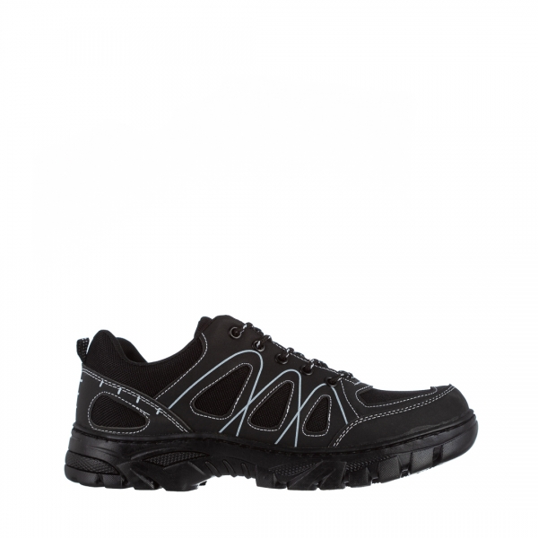 Ανδρικά αθλητικά παπούτσια μαύρα από οικολογικό δέρμα και ύφασμα  Devin, 2 - Kalapod.gr