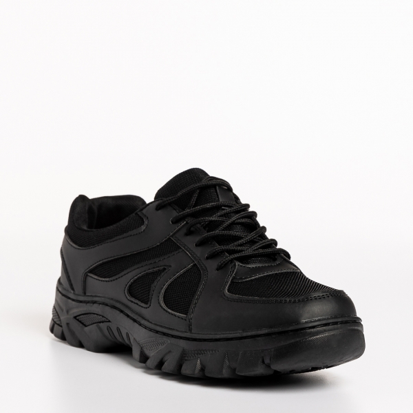Ανδρικά αθλητικά παπούτσια μαύρα από οικολογικό δέρμα και ύφασμα  Amedeo - Kalapod.gr