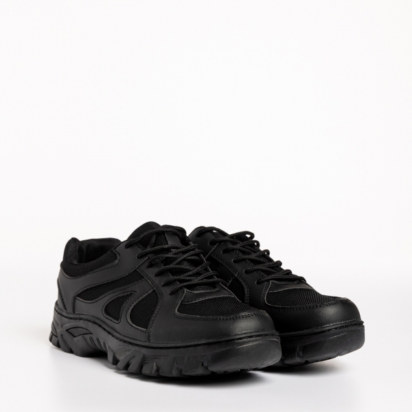 Ανδρικά αθλητικά παπούτσια μαύρα από οικολογικό δέρμα και ύφασμα  Amedeo, 3 - Kalapod.gr