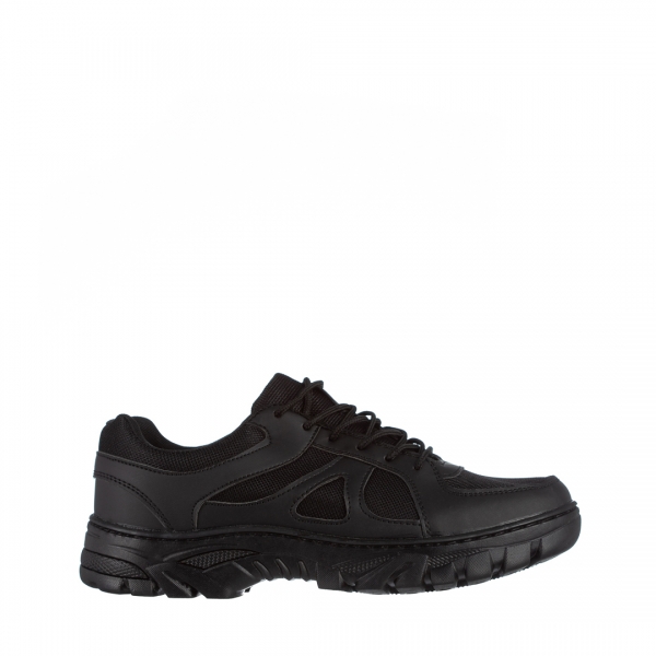 Ανδρικά αθλητικά παπούτσια μαύρα από οικολογικό δέρμα και ύφασμα  Amedeo, 2 - Kalapod.gr