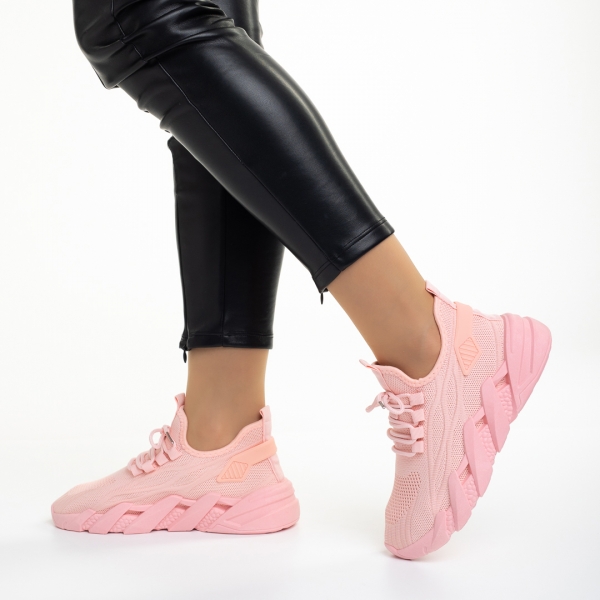 Γυναικεία αθλητικά παπούτσια ροζ από ύφασμα Leanna - Kalapod.gr