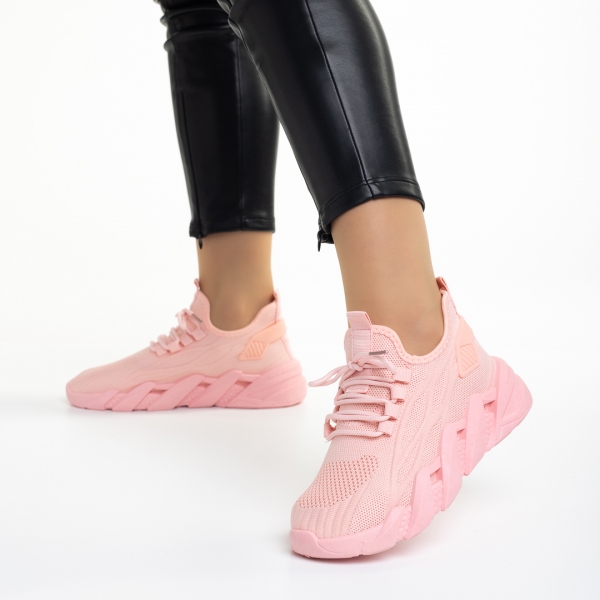 Γυναικεία αθλητικά παπούτσια ροζ από ύφασμα Leanna, 4 - Kalapod.gr