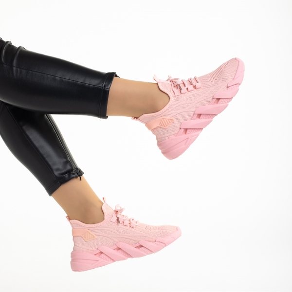 Γυναικεία αθλητικά παπούτσια ροζ από ύφασμα Leanna, 5 - Kalapod.gr