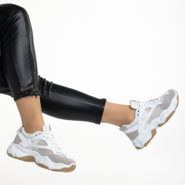 Γυναικεία αθλητικά παπούτσια  γκρί με λευκό από ύφασμα  Rama, 5 - Kalapod.gr