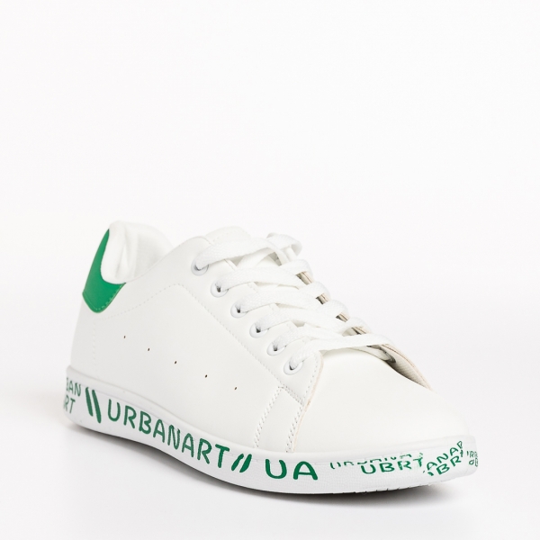 Ανδρικά αθλητικά παπούτσια λευκά με πράσινο από οικολογικό δέρμα  Spiros, 3 - Kalapod.gr