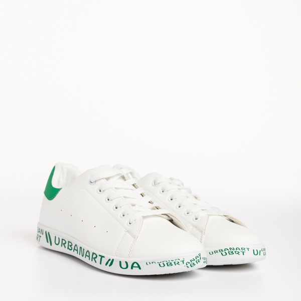 Ανδρικά αθλητικά παπούτσια λευκά με πράσινο από οικολογικό δέρμα  Spiros - Kalapod.gr