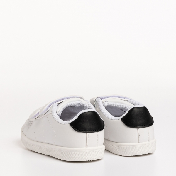 Παιδικά αθλητικά παπούτσια  λευκά με μαύρο από οικολογικό δέρμα Barney, 4 - Kalapod.gr