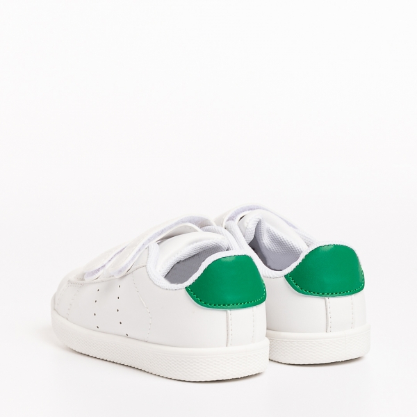 Παιδικά αθλητικά παπούτσια  λευκά με πράσινο από οικολογικό δέρμα Barney, 4 - Kalapod.gr