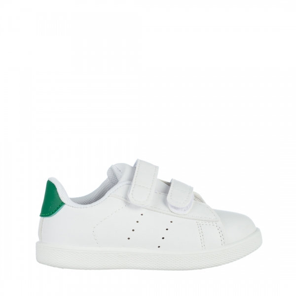Παιδικά αθλητικά παπούτσια  λευκά με πράσινο από οικολογικό δέρμα Barney, 2 - Kalapod.gr