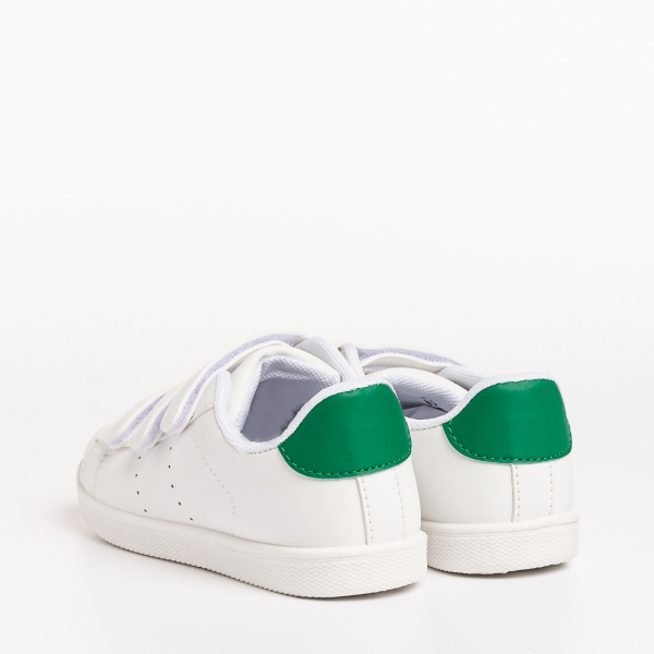Παιδικά αθλητικά παπούτσια  λευκά με πράσινο από οικολογικό δέρμα Barney, 4 - Kalapod.gr