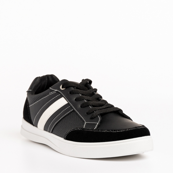 Ανδρικά αθλητικά παπούτσια μαύρα από οικολογικό δέρμα Seamus - Kalapod.gr