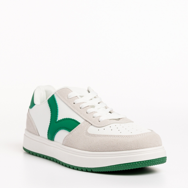 Γυναικεία αθλητικά παπούτσια  λευκά με πράσινο από οικολογικό δέρμα Criseida, 3 - Kalapod.gr