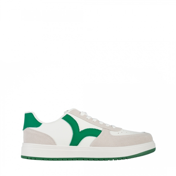 Γυναικεία αθλητικά παπούτσια  λευκά με πράσινο από οικολογικό δέρμα Criseida, 2 - Kalapod.gr