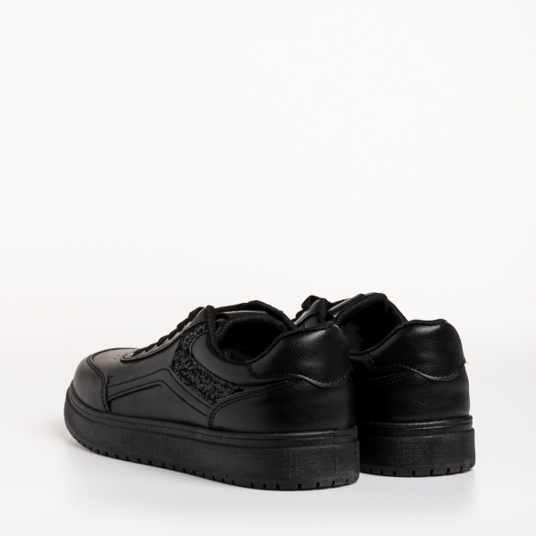 Γυναικεία αθλητικά παπούτσια  μαύρα από οικολογικό δέρμα Damiana, 4 - Kalapod.gr