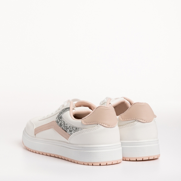 Γυναικεία αθλητικά παπούτσια  λευκά με ροζ από οικολογικό δέρμα Damiana, 4 - Kalapod.gr