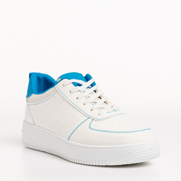 Γυναικεία αθλητικά παπούτσια  λευκά με μπλε  από οικολογικό δέρμα Amista, 3 - Kalapod.gr