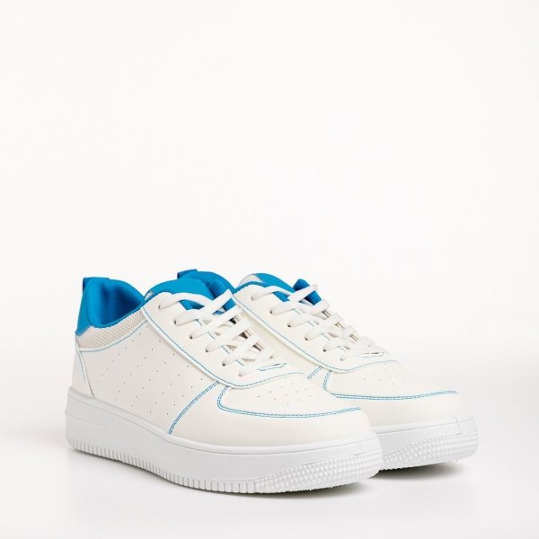 Γυναικεία αθλητικά παπούτσια  λευκά με μπλε  από οικολογικό δέρμα Amista - Kalapod.gr