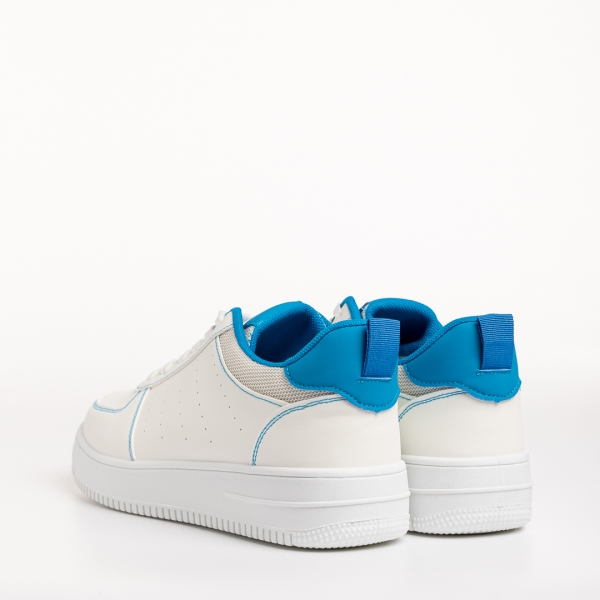 Γυναικεία αθλητικά παπούτσια  λευκά με μπλε  από οικολογικό δέρμα Amista, 4 - Kalapod.gr