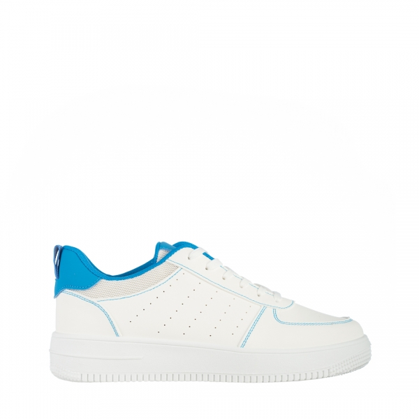 Γυναικεία αθλητικά παπούτσια  λευκά με μπλε  από οικολογικό δέρμα Amista, 2 - Kalapod.gr