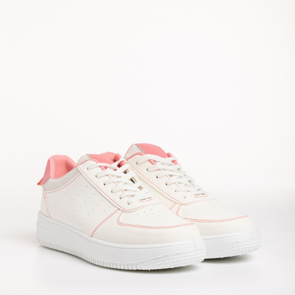 Γυναικεία αθλητικά παπούτσια  λευκά με ροζ από οικολογικό δέρμα Amista - Kalapod.gr