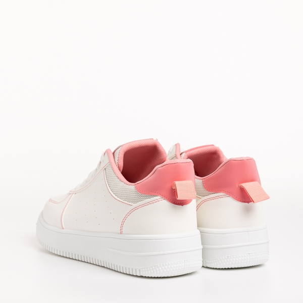Γυναικεία αθλητικά παπούτσια  λευκά με ροζ από οικολογικό δέρμα Amista, 4 - Kalapod.gr