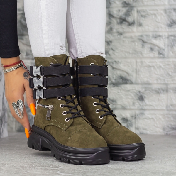 Γυναικείες Μπότες Nuera Πράσινη ελιά-Μαύρο, 2 - Kalapod.gr