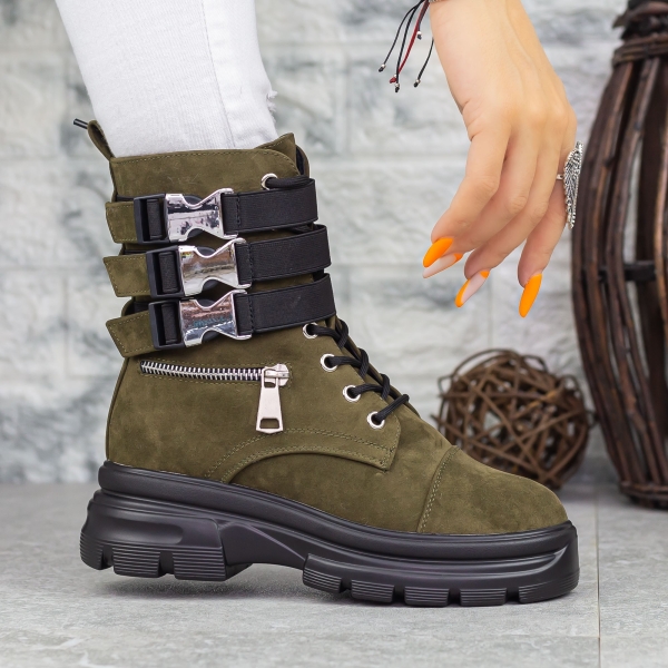 Γυναικείες Μπότες Nuera Πράσινη ελιά-Μαύρο, 3 - Kalapod.gr