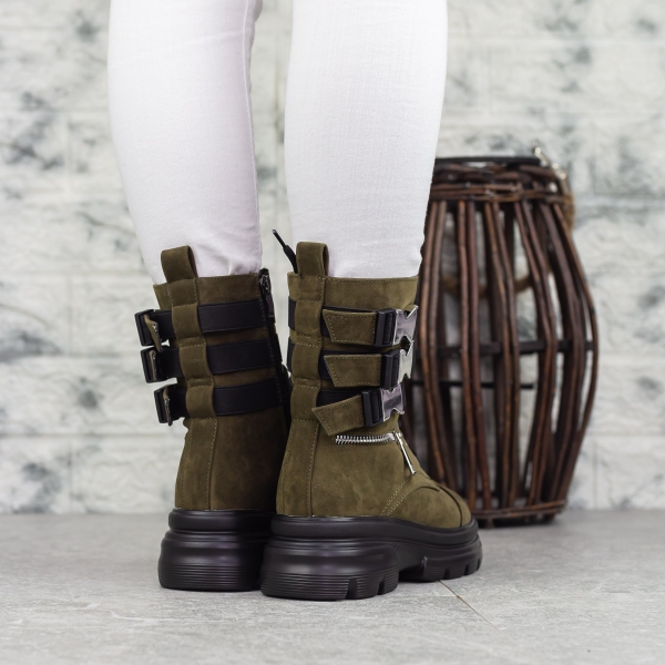 Γυναικείες Μπότες Nuera Πράσινη ελιά-Μαύρο, 5 - Kalapod.gr
