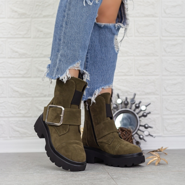 Γυναικείες μπότες με πλατφόρμα Rudie Πράσινη ελιά-Μαύρο, 4 - Kalapod.gr