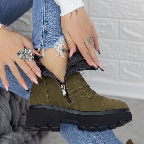 Γυναικείες μπότες με πλατφόρμα Rudie Πράσινη ελιά-Μαύρο, 6 - Kalapod.gr