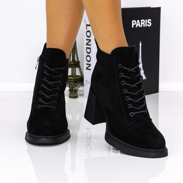 Μποτάκια με χοντρό τακούνι Onara Μαύρο, 3 - Kalapod.gr