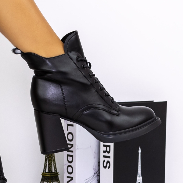 Μποτάκια με χοντρό τακούνι Onara Μαύρο, 2 - Kalapod.gr