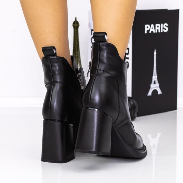 Μποτάκια με χοντρό τακούνι Onara Μαύρο, 4 - Kalapod.gr