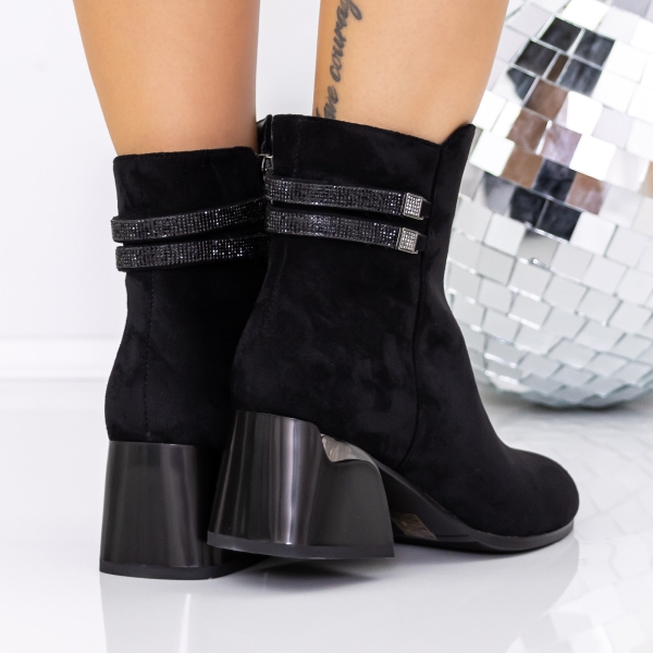 Μποτάκια με χοντρό τακούνι Atava Μαύρο, 4 - Kalapod.gr