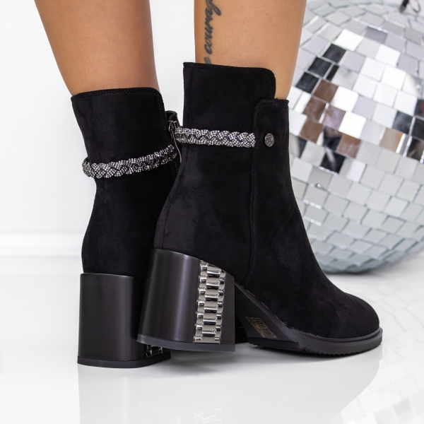 Μποτάκια με χοντρό τακούνι Livona Μαύρο, 4 - Kalapod.gr