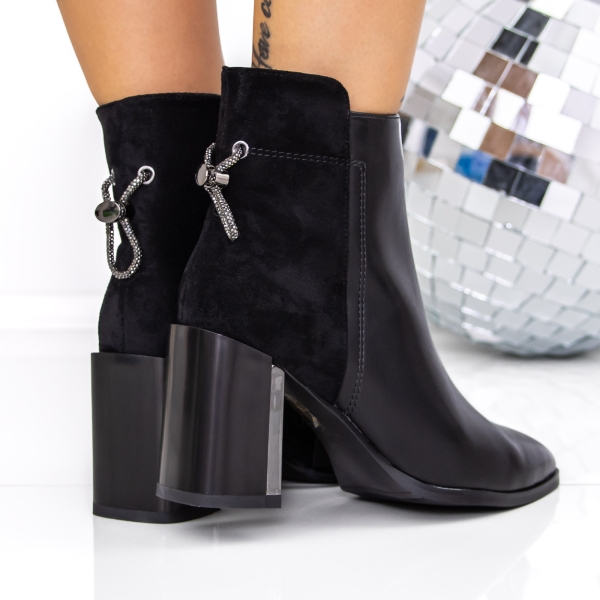 Μποτάκια με χοντρό τακούνι Onaha Μαύρο, 4 - Kalapod.gr