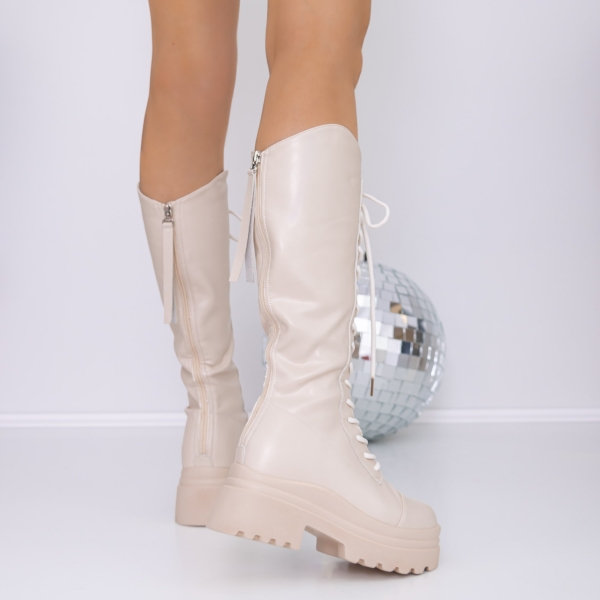 Γυναικείες μπότες με πλατφόρμα Asada Μπεζ, 4 - Kalapod.gr