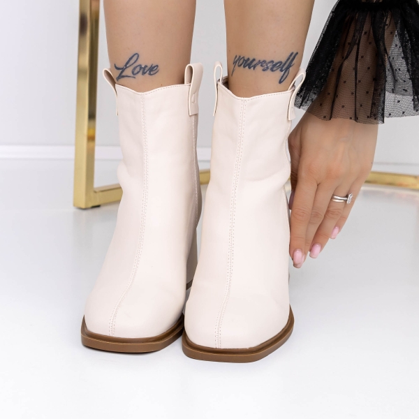 Μποτάκια με χοντρό τακούνι Alaza Μπεζ, 2 - Kalapod.gr