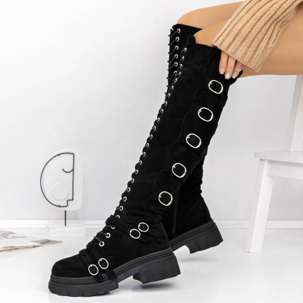 Γυναικείες μπότες με χαμηλή σόλα Arosa Μαύρο, 2 - Kalapod.gr