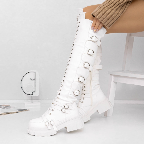 Γυναικείες μπότες με χαμηλή σόλα Arosa Λευκό, 2 - Kalapod.gr