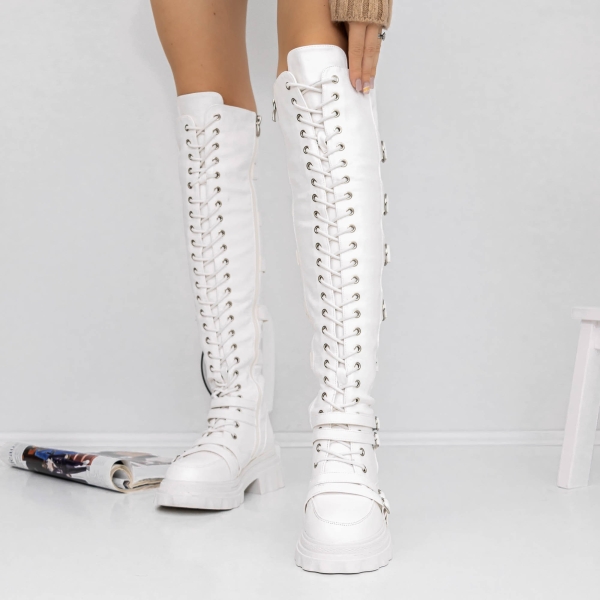 Γυναικείες μπότες με χαμηλή σόλα Arosa Λευκό, 3 - Kalapod.gr